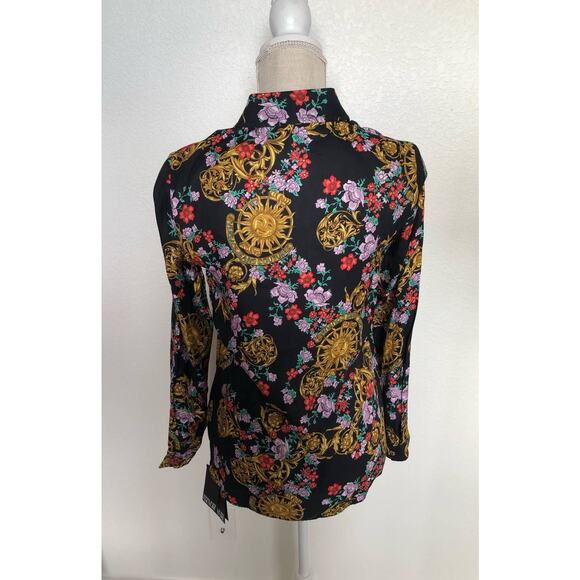 Versace Jeans Couture Button Down Sun Dial Floral Black Blouse W IT 36 US 0 NWT - Picture 4 of 6